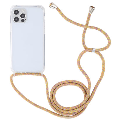 ELECTROPRIME For iPhone 15 Transparent Acrylic Airbag Shockproof Phone Protective Case with Lanyard(Yellow Rainbow)