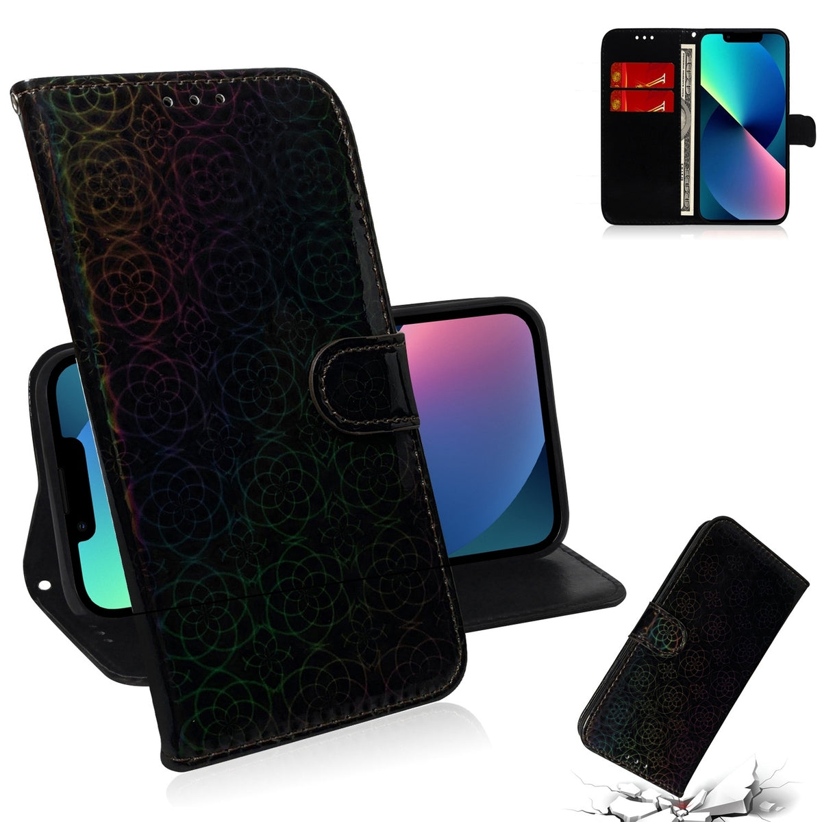 ELECTROPRIME For iPhone 15 Colorful Magnetic Buckle Leather Phone Case(Black)