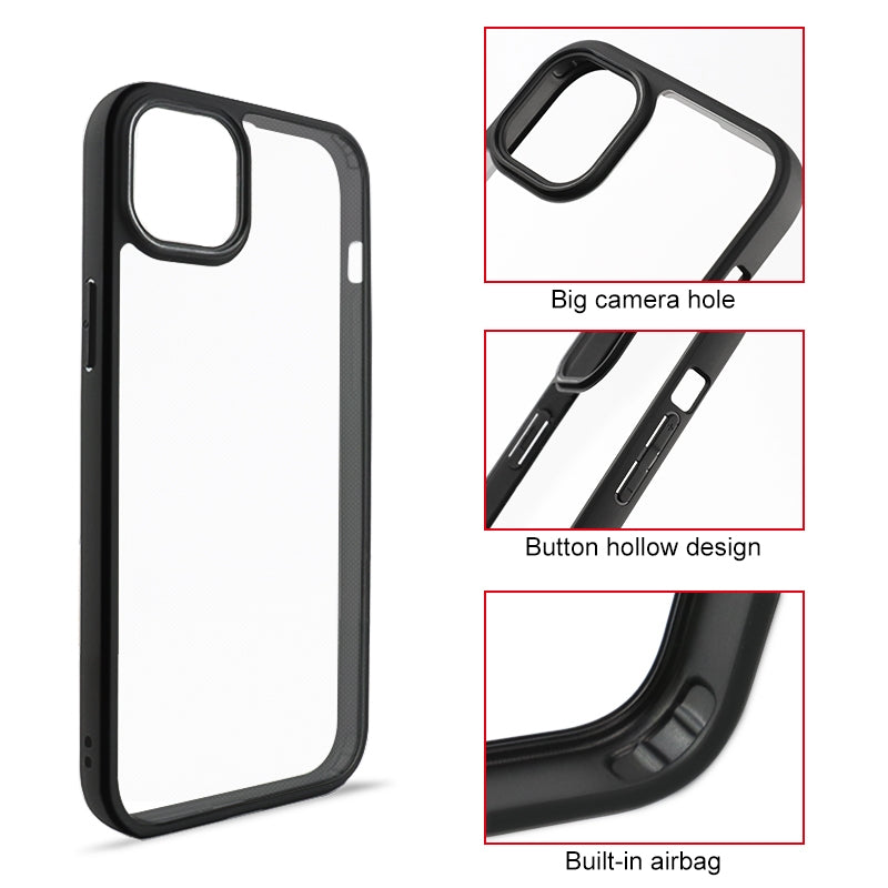 ELECTROPRIME For iPhone 15 Plus Frosted TPU + Transparent PC Phone Case(Black)
