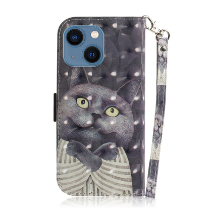 ELECTROPRIME For iPhone 15 3D Colored Horizontal Flip Leather Phone Case(Hug Cat)