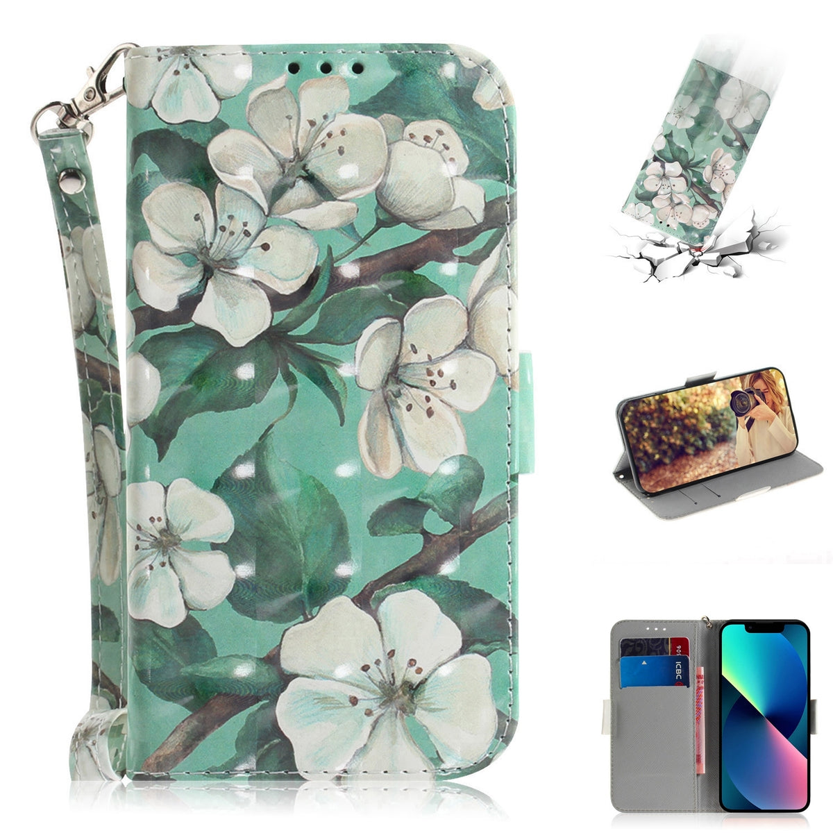 ELECTROPRIME For iPhone 15 3D Colored Horizontal Flip Leather Phone Case(Watercolor Flower)