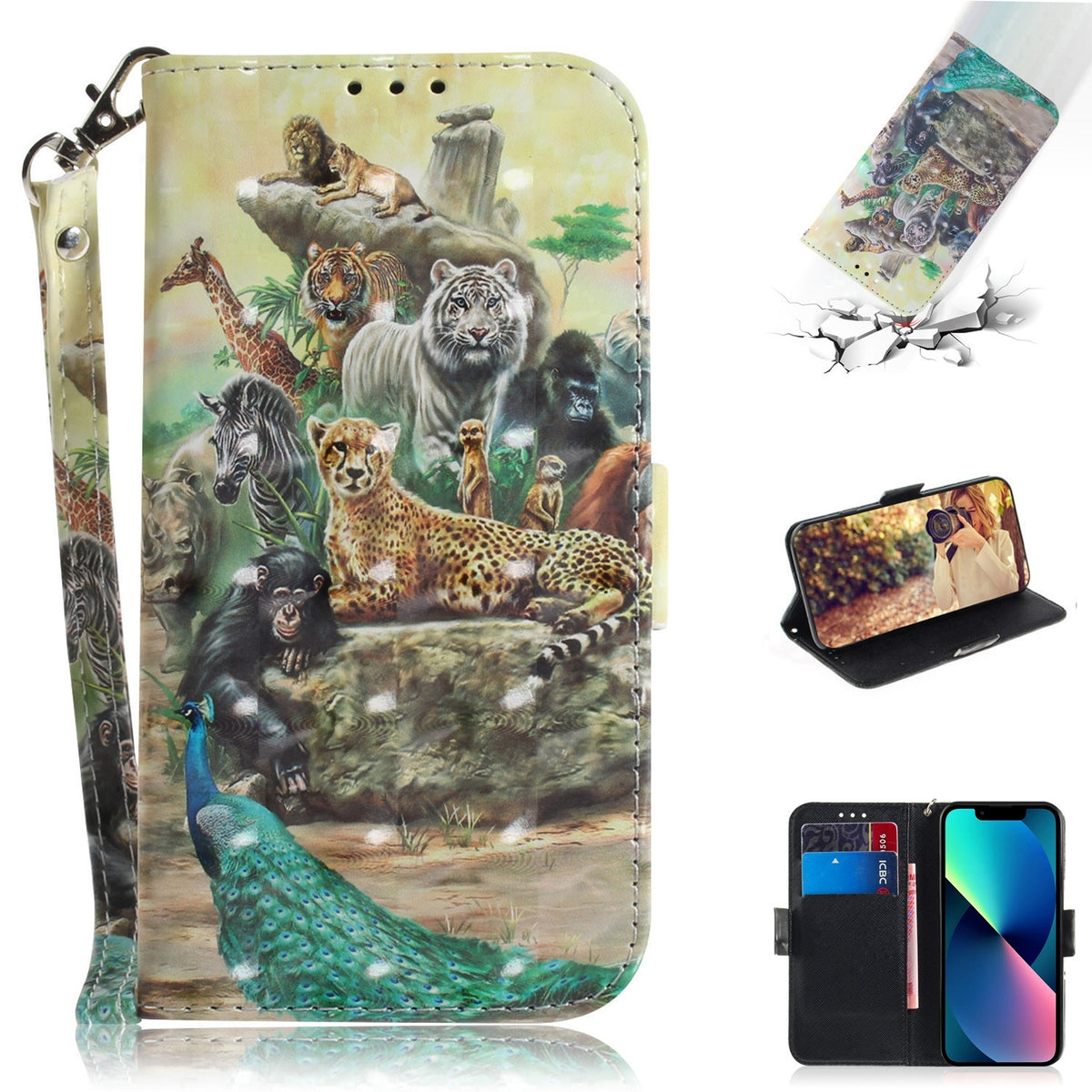 ELECTROPRIME For iPhone 15 3D Colored Horizontal Flip Leather Phone Case(Zoo)