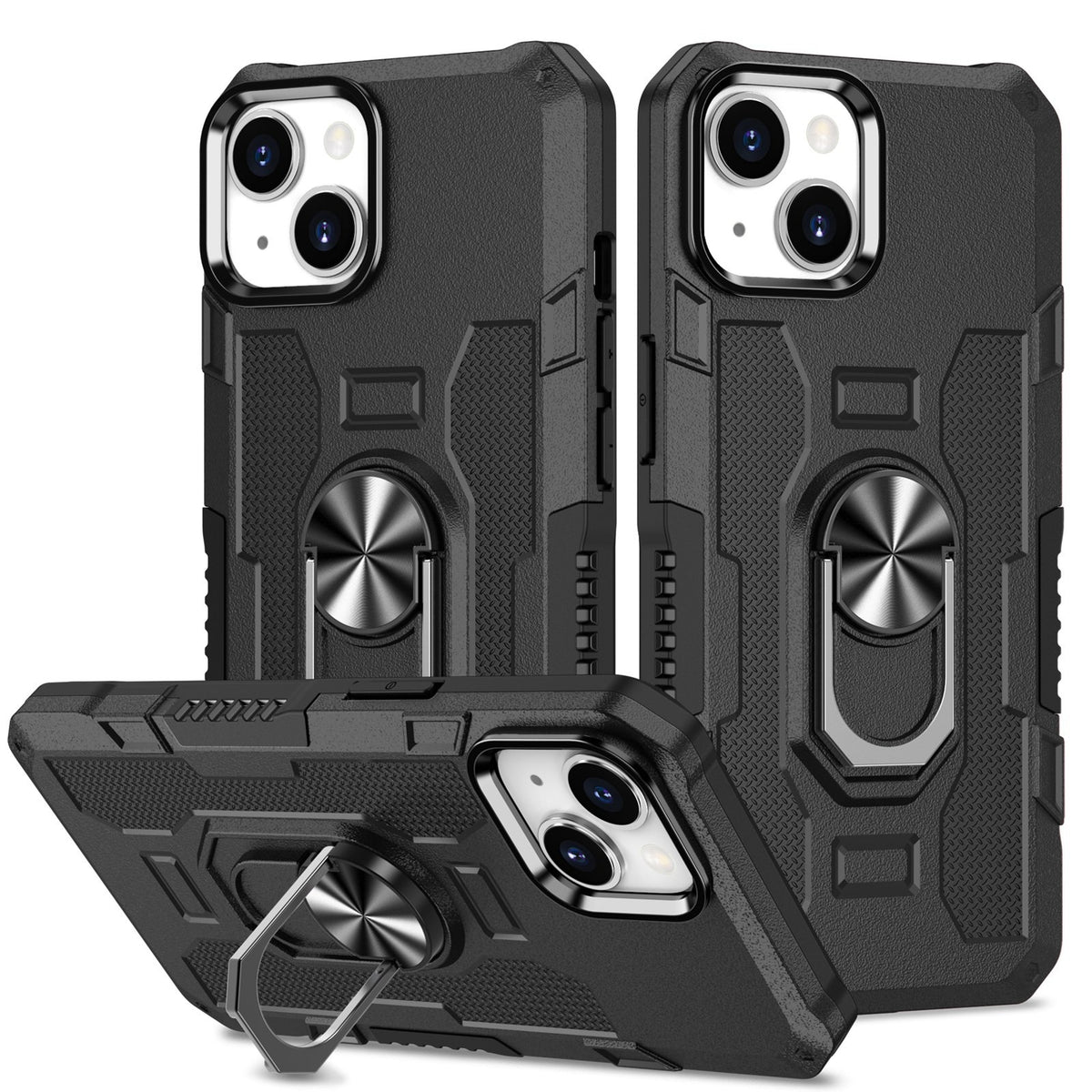 ELECTROPRIME For iPhone 15 Ring Holder Armor Hybrid Phone Case(Black)