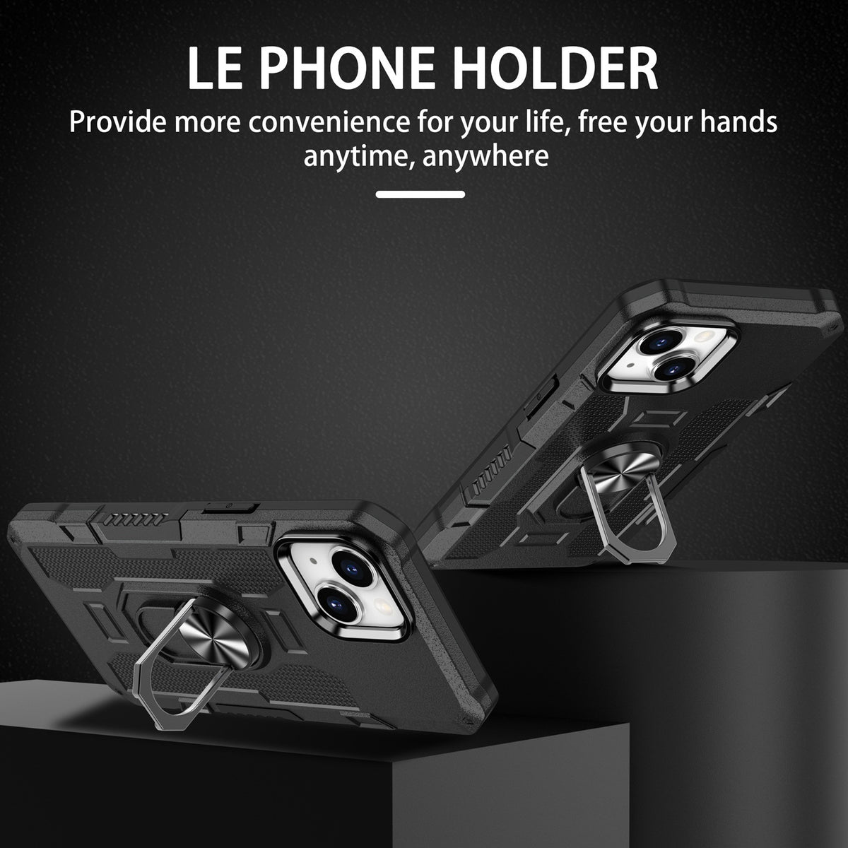 ELECTROPRIME For iPhone 15 Ring Holder Armor Hybrid Phone Case(Black)