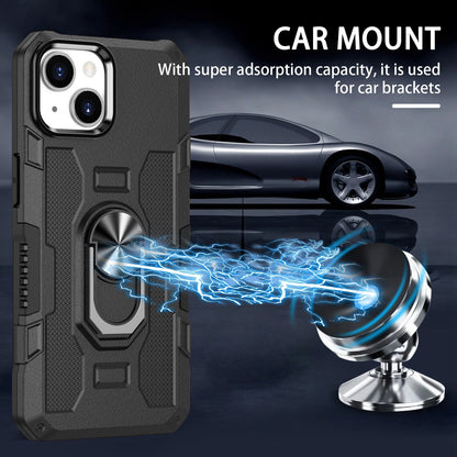 ELECTROPRIME For iPhone 15 Ring Holder Armor Hybrid Phone Case(Black)