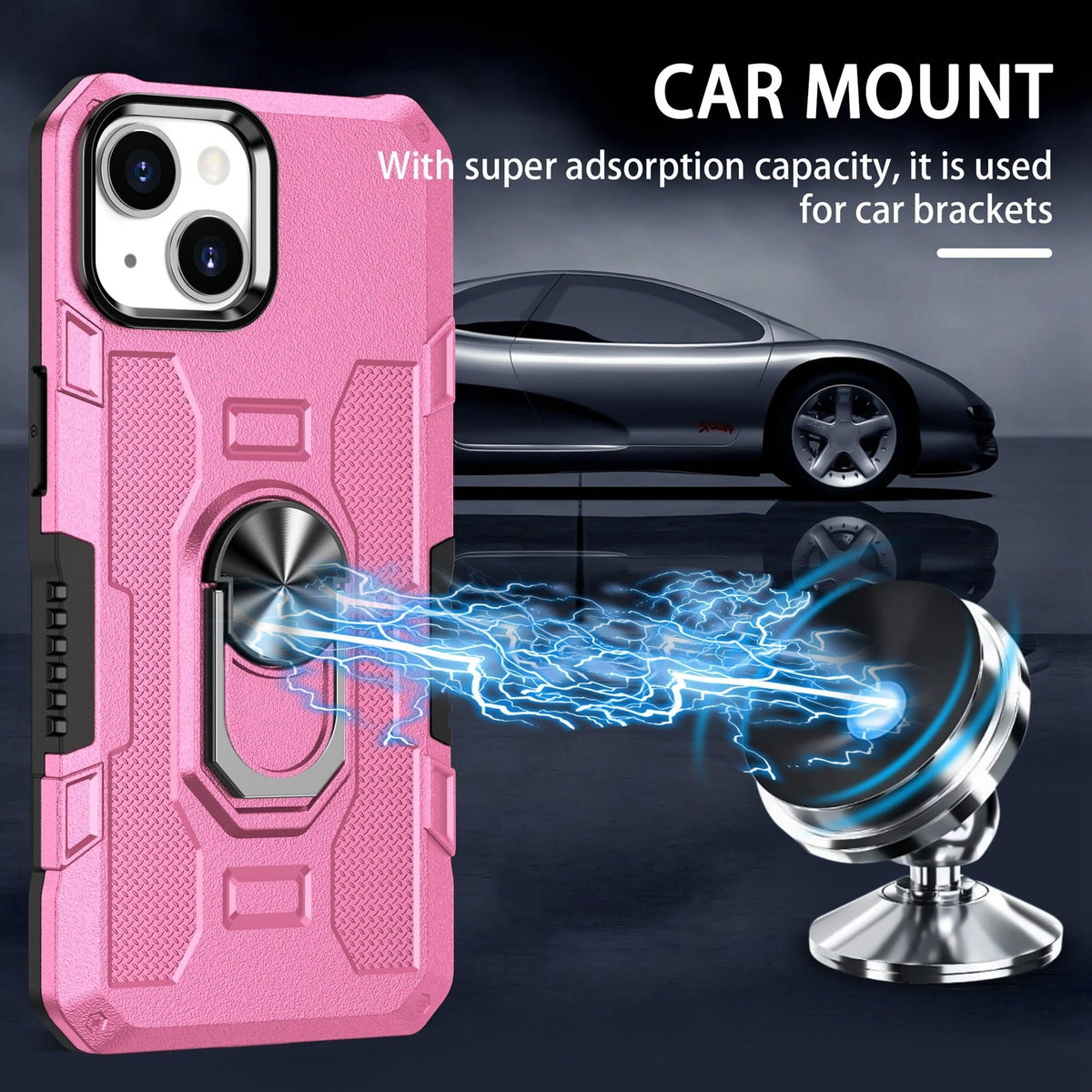 ELECTROPRIME For iPhone 15 Ring Holder Armor Hybrid Phone Case(Pink)