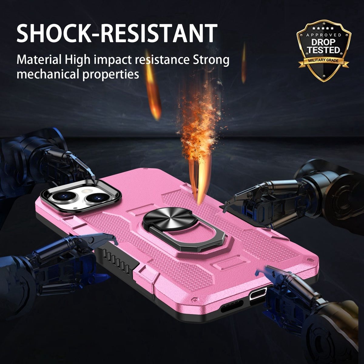 ELECTROPRIME For iPhone 15 Ring Holder Armor Hybrid Phone Case(Pink)