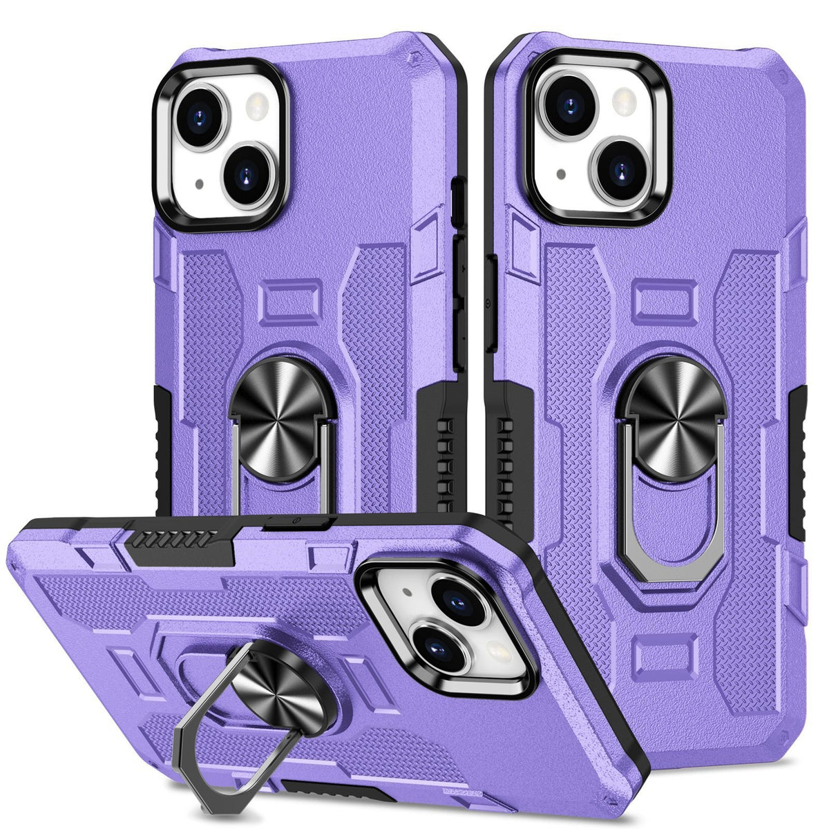 ELECTROPRIME For iPhone 15 Ring Holder Armor Hybrid Phone Case(Purple)