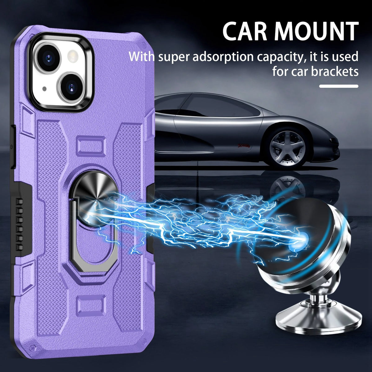 ELECTROPRIME For iPhone 15 Ring Holder Armor Hybrid Phone Case(Purple)