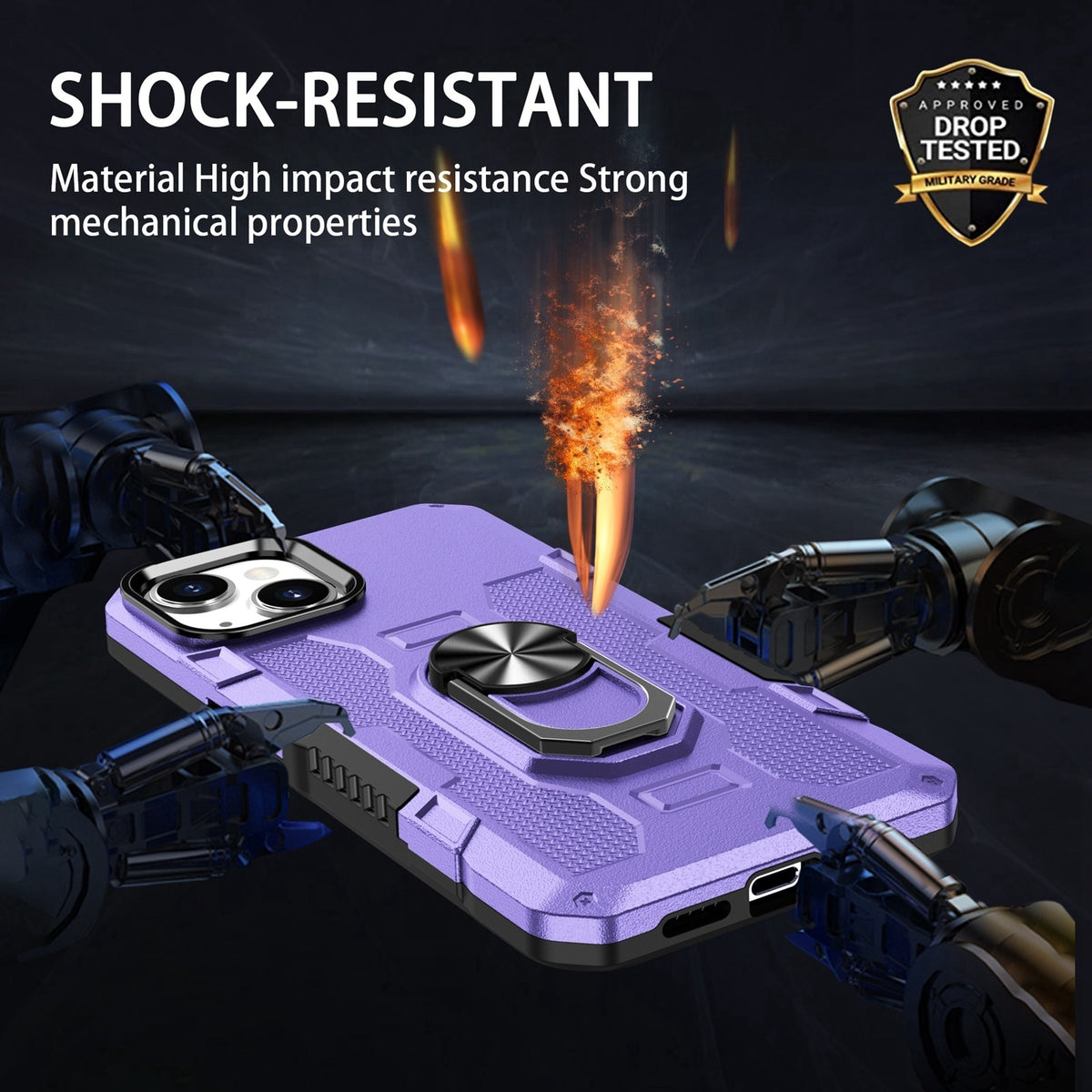 ELECTROPRIME For iPhone 15 Ring Holder Armor Hybrid Phone Case(Purple)