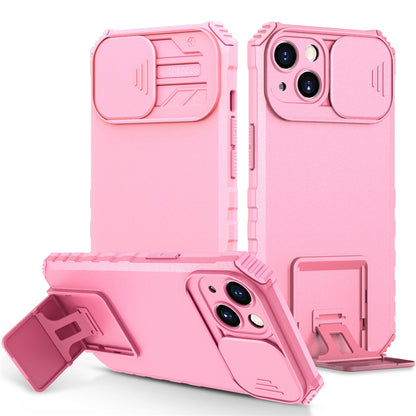 ELECTROPRIME For iPhone 15 Stereoscopic Holder Sliding Camshield Phone Case(Pink)