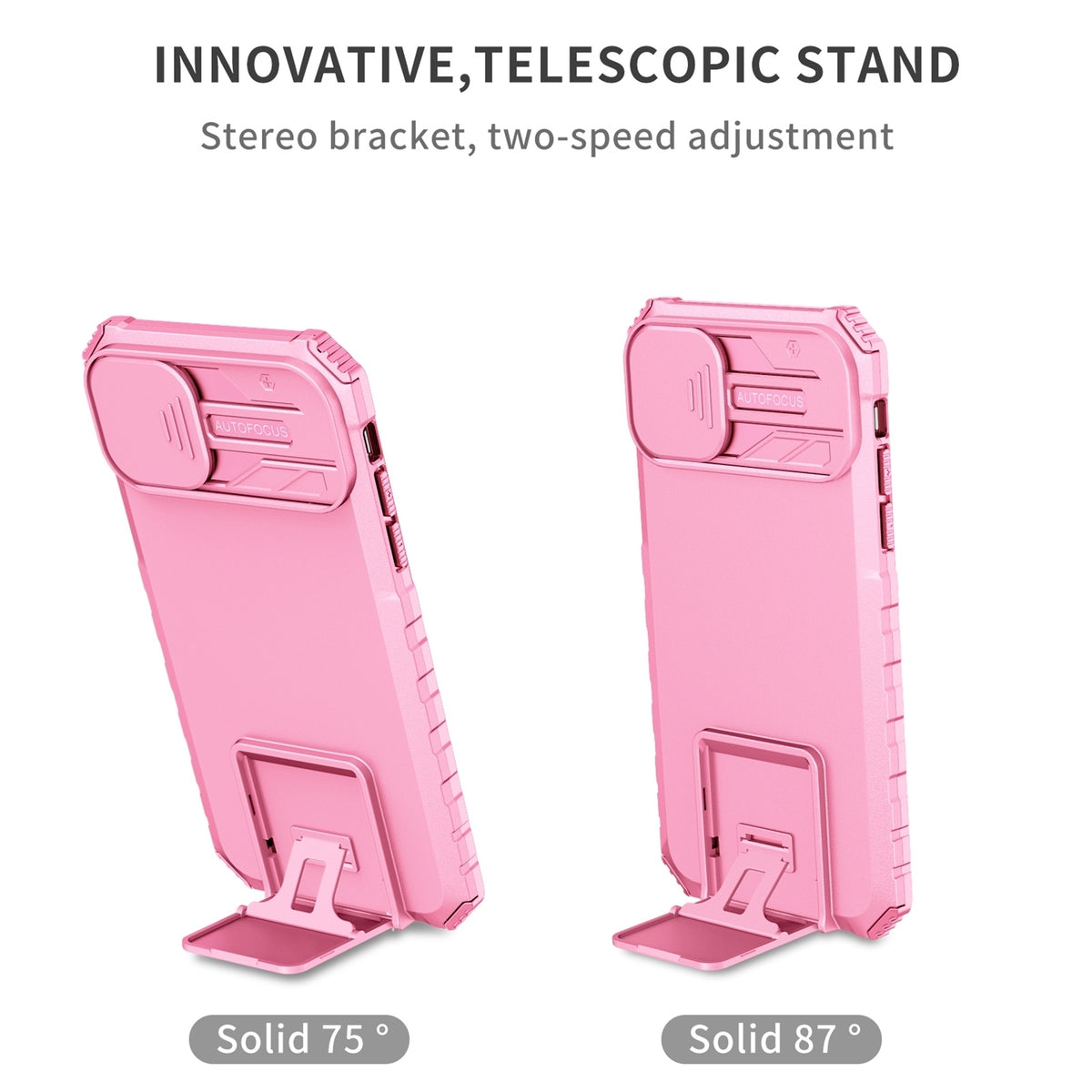 ELECTROPRIME For iPhone 15 Stereoscopic Holder Sliding Camshield Phone Case(Pink)