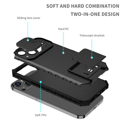 ELECTROPRIME For iPhone 15 Stereoscopic Holder Sliding Camshield Phone Case(Black)