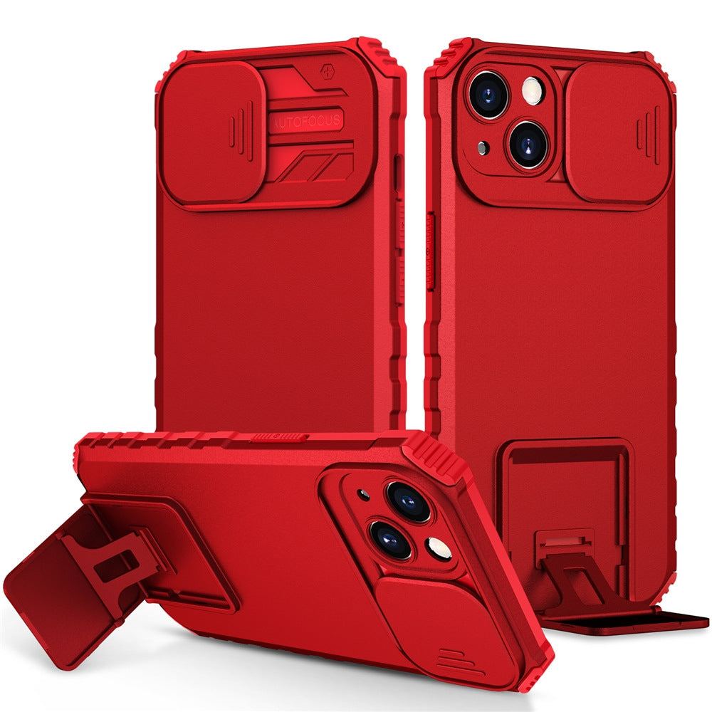 ELECTROPRIME For iPhone 15 Stereoscopic Holder Sliding Camshield Phone Case(Red)
