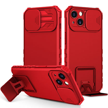 ELECTROPRIME For iPhone 15 Stereoscopic Holder Sliding Camshield Phone Case(Red)