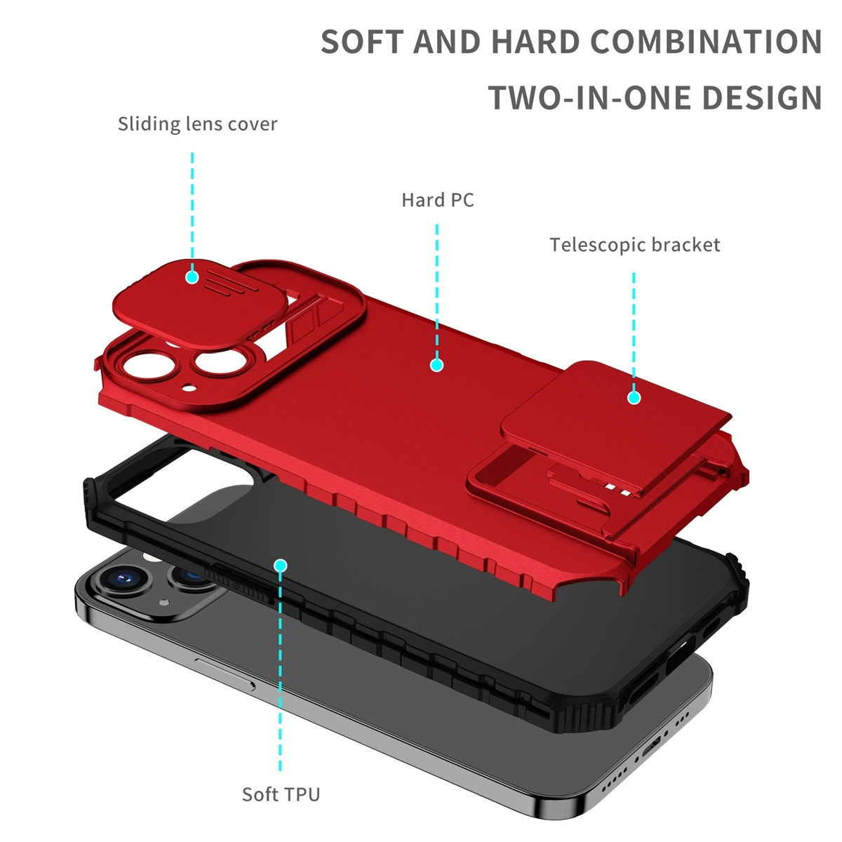 ELECTROPRIME For iPhone 15 Stereoscopic Holder Sliding Camshield Phone Case(Red)