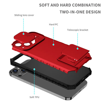 ELECTROPRIME For iPhone 15 Stereoscopic Holder Sliding Camshield Phone Case(Red)