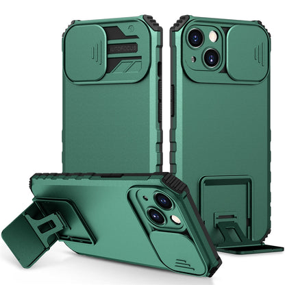 ELECTROPRIME For iPhone 15 Stereoscopic Holder Sliding Camshield Phone Case(Green)