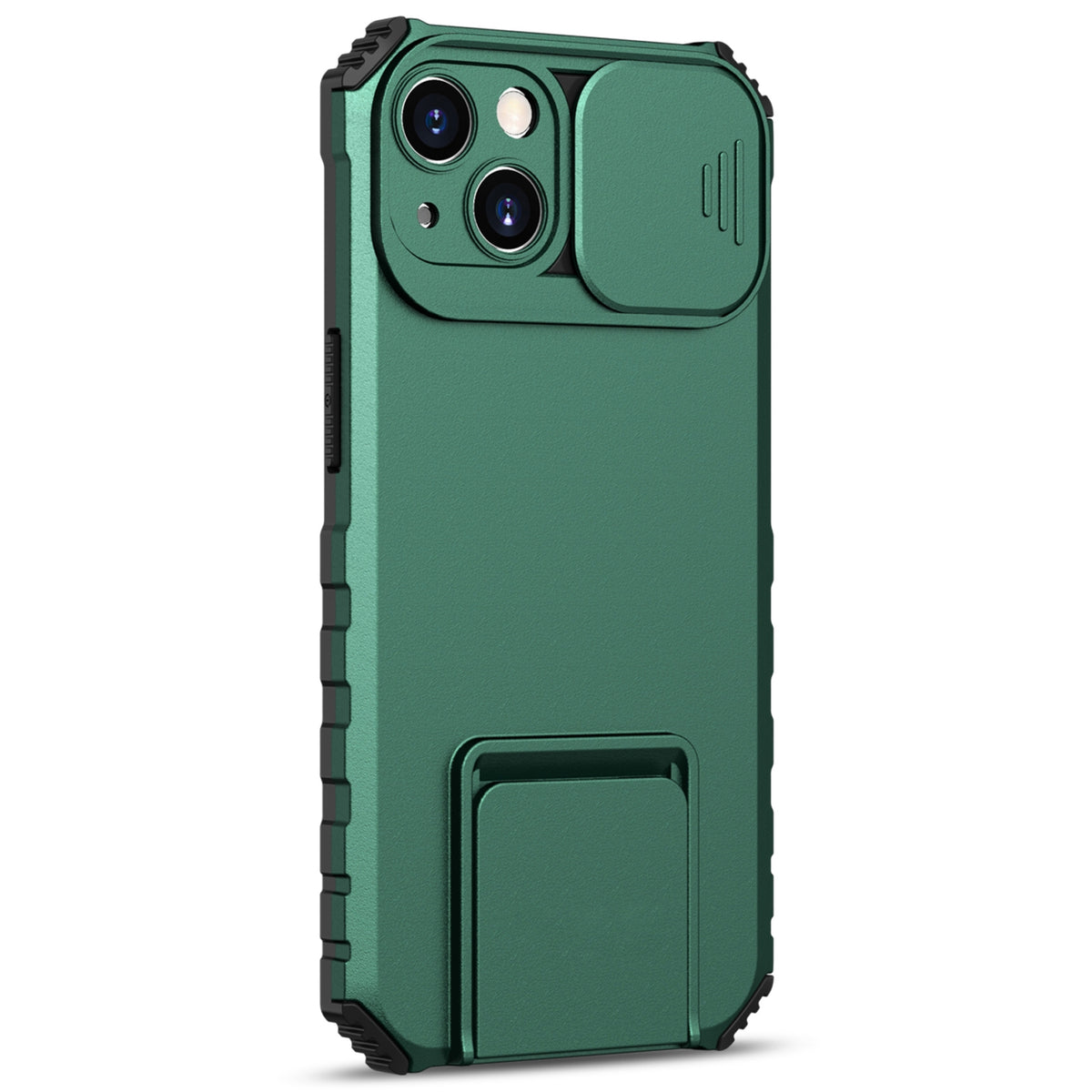 ELECTROPRIME For iPhone 15 Stereoscopic Holder Sliding Camshield Phone Case(Green)