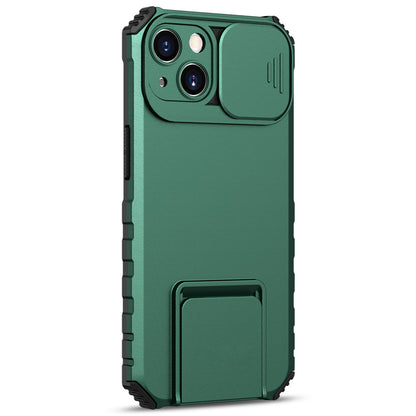 ELECTROPRIME For iPhone 15 Stereoscopic Holder Sliding Camshield Phone Case(Green)