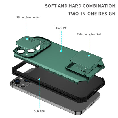 ELECTROPRIME For iPhone 15 Stereoscopic Holder Sliding Camshield Phone Case(Green)