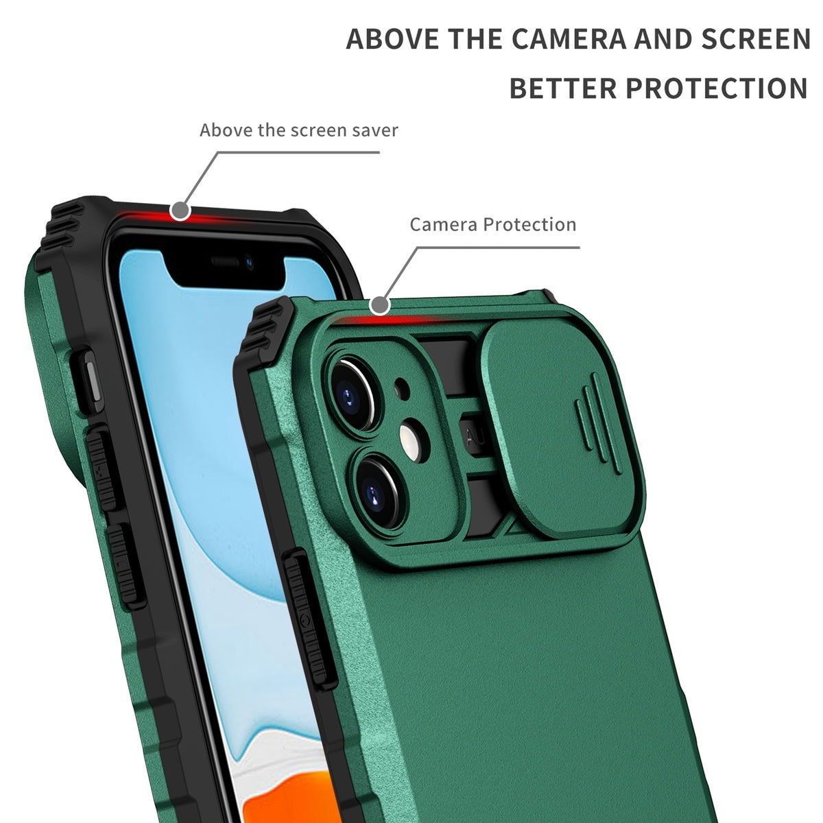 ELECTROPRIME For iPhone 15 Stereoscopic Holder Sliding Camshield Phone Case(Green)