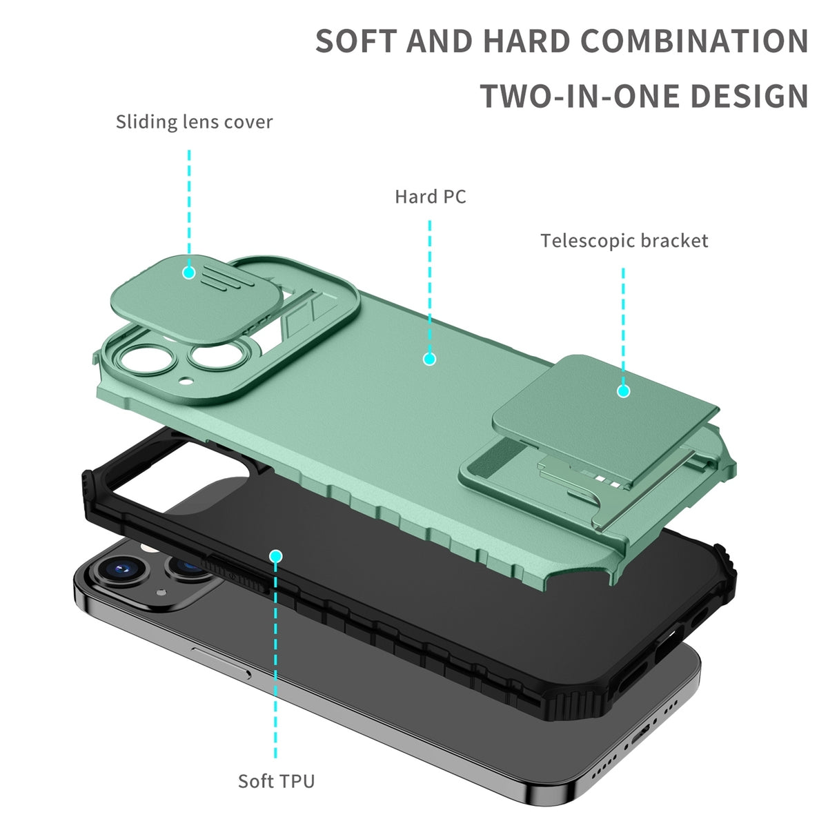 ELECTROPRIME For iPhone 15 Stereoscopic Holder Sliding Camshield Phone Case(Light Blue)