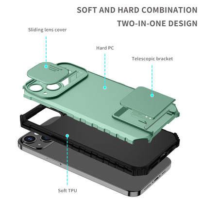ELECTROPRIME For iPhone 15 Stereoscopic Holder Sliding Camshield Phone Case(Light Blue)