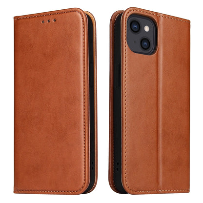 ELECTROPRIME For iPhone 15 Plus Fierre Shann PU Genuine Leather Texture Phone Case(Brown)