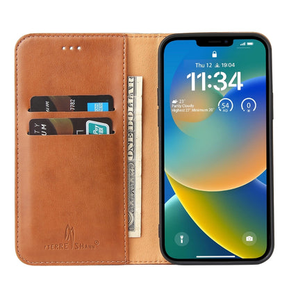 ELECTROPRIME For iPhone 15 Plus Fierre Shann PU Genuine Leather Texture Phone Case(Brown)