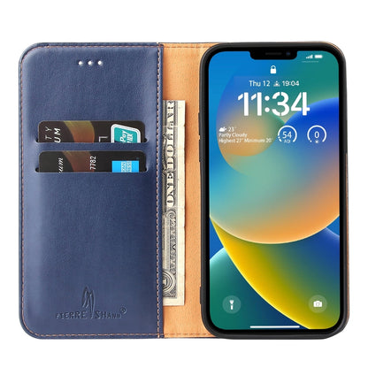 ELECTROPRIME For iPhone 15 Fierre Shann PU Genuine Leather Texture Phone Case(Blue)