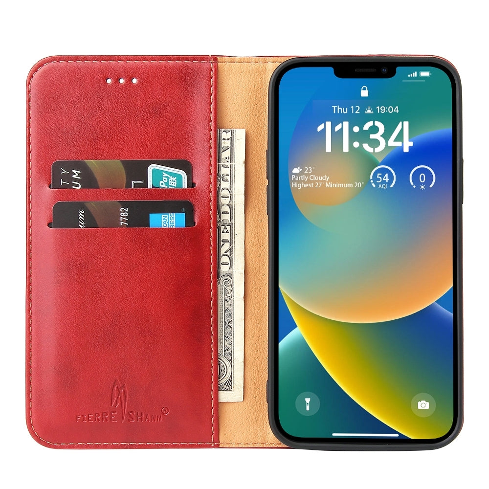 ELECTROPRIME For iPhone 15 Fierre Shann PU Genuine Leather Texture Phone Case(Red)