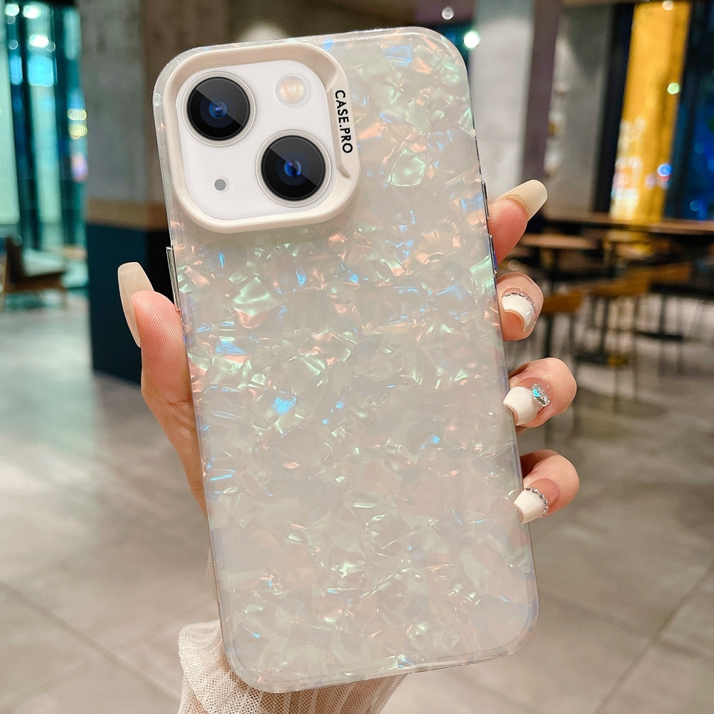 ELECTROPRIME For iPhone 15 IMD Shell Texture TPU + Acrylic Phone Case(White)