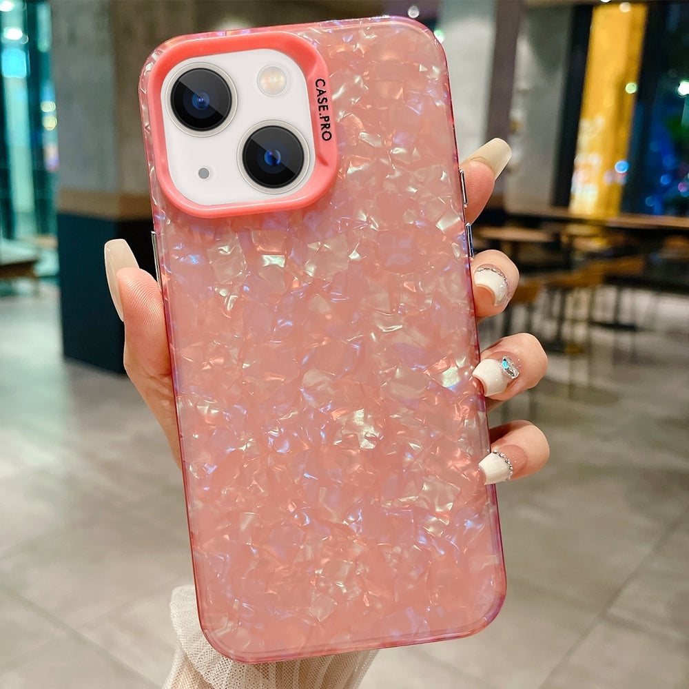ELECTROPRIME For iPhone 15 IMD Shell Texture TPU + Acrylic Phone Case(Pink)