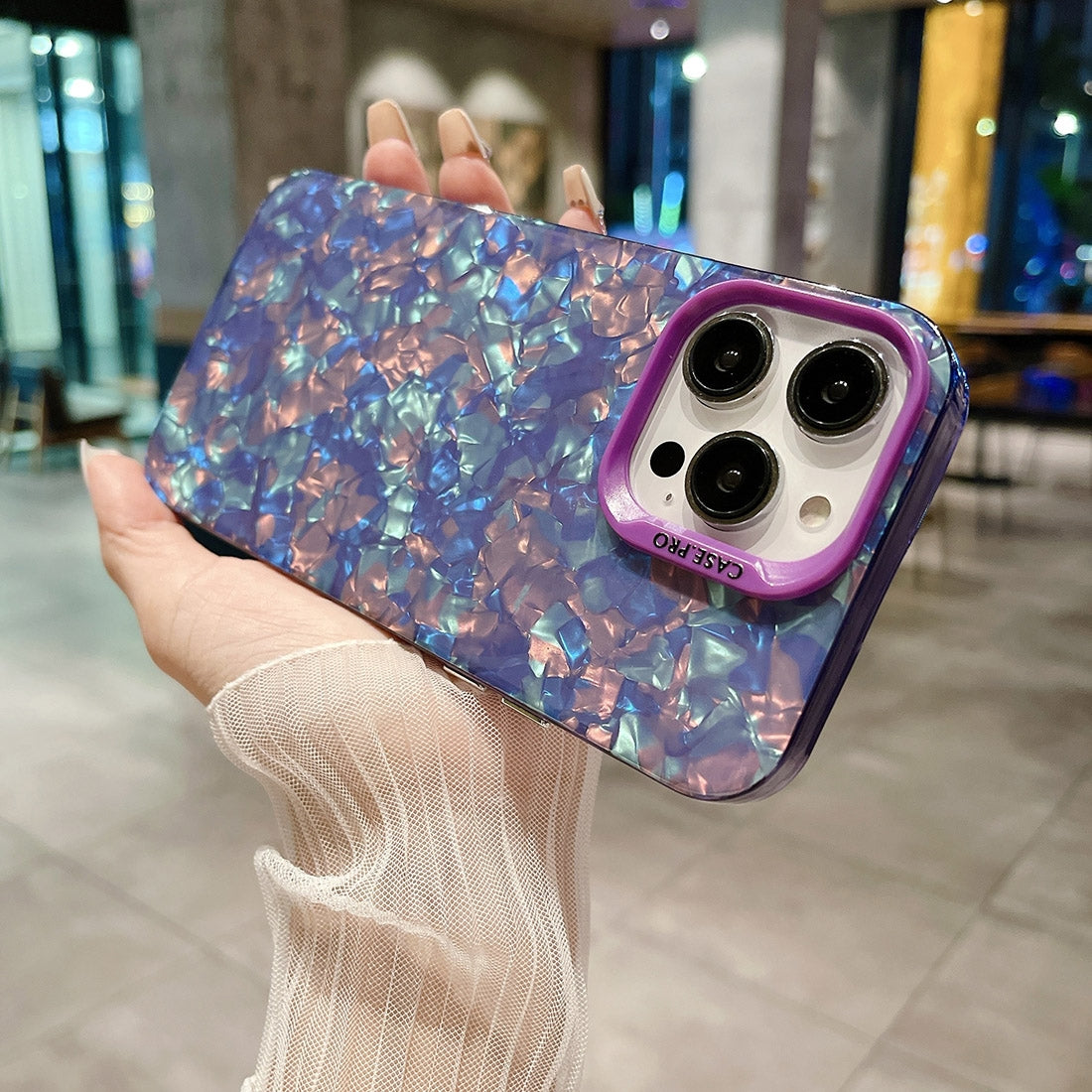ELECTROPRIME For iPhone 15 Plus IMD Shell Texture TPU + Acrylic Phone Case(Purple)