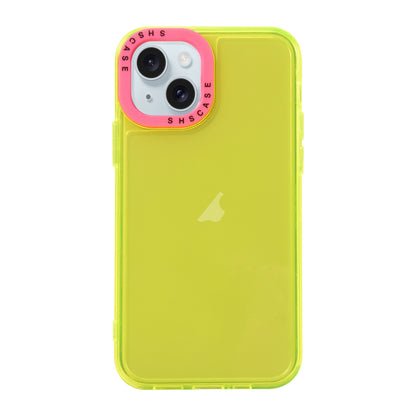 ELECTROPRIME For iPhone 15 Color Contrast Lens Frame Transparent TPU Phone Case(Yellow + Rose Red)