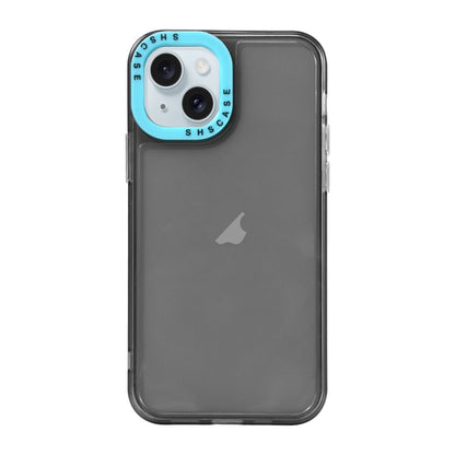 ELECTROPRIME For iPhone 15 Color Contrast Lens Frame Transparent TPU Phone Case(Black + Sky Blue)