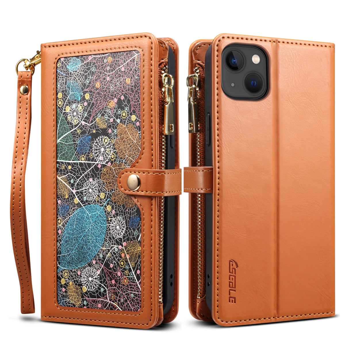 ELECTROPRIME For iPhone 15 Plus ESEBLE Star Series Lanyard Zipper Wallet RFID Leather Case(Brown)