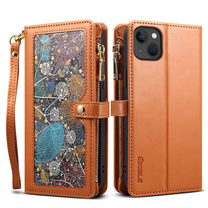 ELECTROPRIME For iPhone 15 Plus ESEBLE Star Series Lanyard Zipper Wallet RFID Leather Case(Brown)