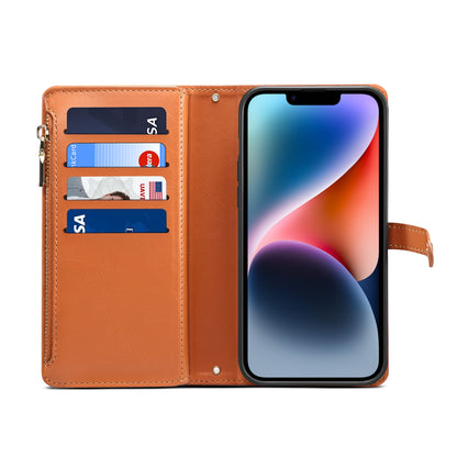 ELECTROPRIME For iPhone 15 Plus ESEBLE Star Series Lanyard Zipper Wallet RFID Leather Case(Brown)