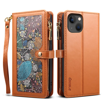ELECTROPRIME For iPhone 15 ESEBLE Star Series Lanyard Zipper Wallet RFID Leather Case(Brown)
