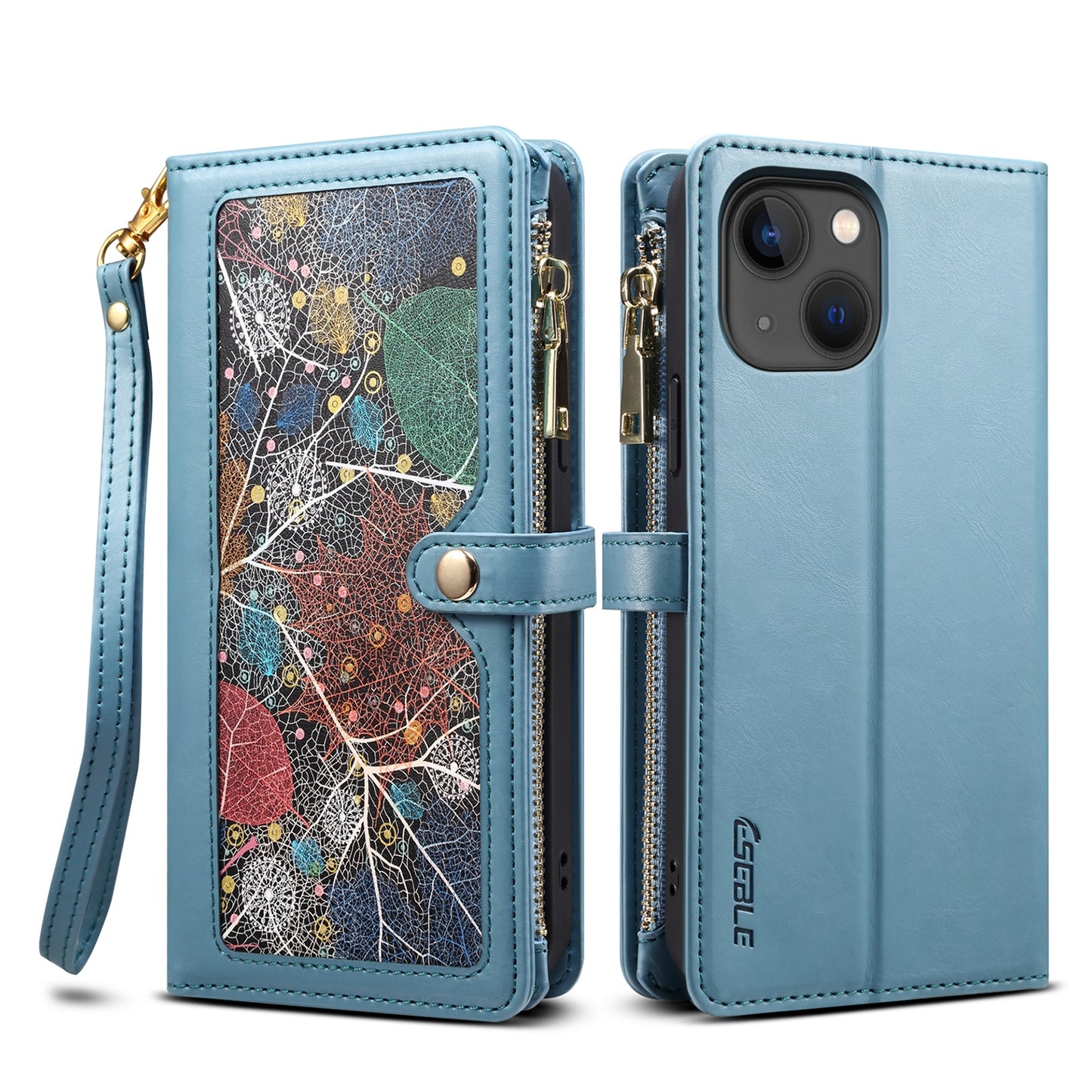 ELECTROPRIME For iPhone 15 ESEBLE Star Series Lanyard Zipper Wallet RFID Leather Case(Blue)