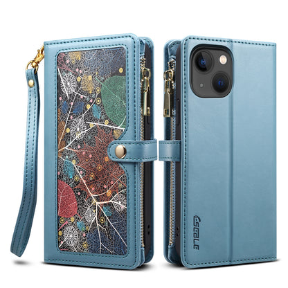 ELECTROPRIME For iPhone 15 ESEBLE Star Series Lanyard Zipper Wallet RFID Leather Case(Blue)