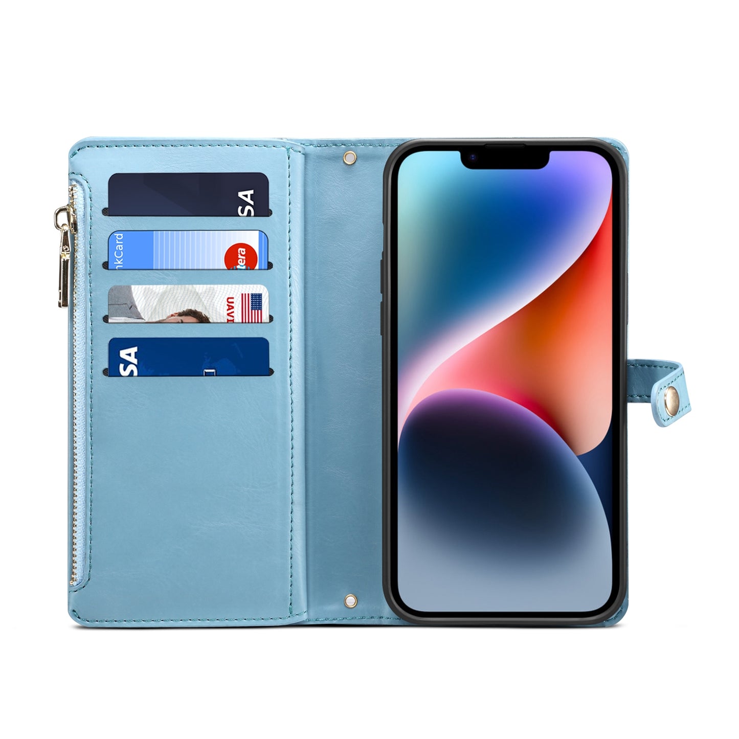 ELECTROPRIME For iPhone 15 ESEBLE Star Series Lanyard Zipper Wallet RFID Leather Case(Blue)
