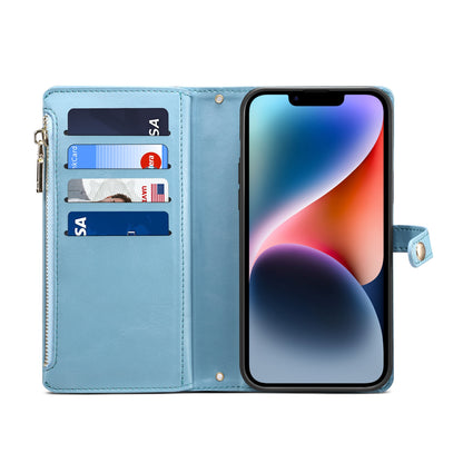 ELECTROPRIME For iPhone 15 ESEBLE Star Series Lanyard Zipper Wallet RFID Leather Case(Blue)