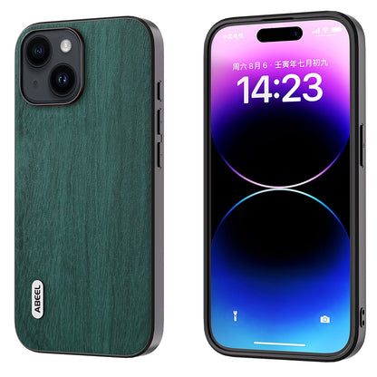 ELECTROPRIME For iPhone 15 ABEEL Wood Texture PU Phone Case(Green)