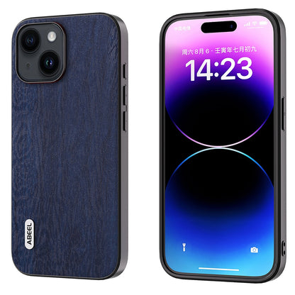 ELECTROPRIME For iPhone 15 ABEEL Wood Texture PU Phone Case(Blue)
