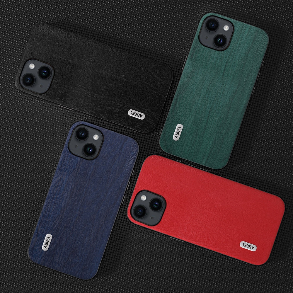 ELECTROPRIME For iPhone 15 ABEEL Wood Texture PU Phone Case(Red)