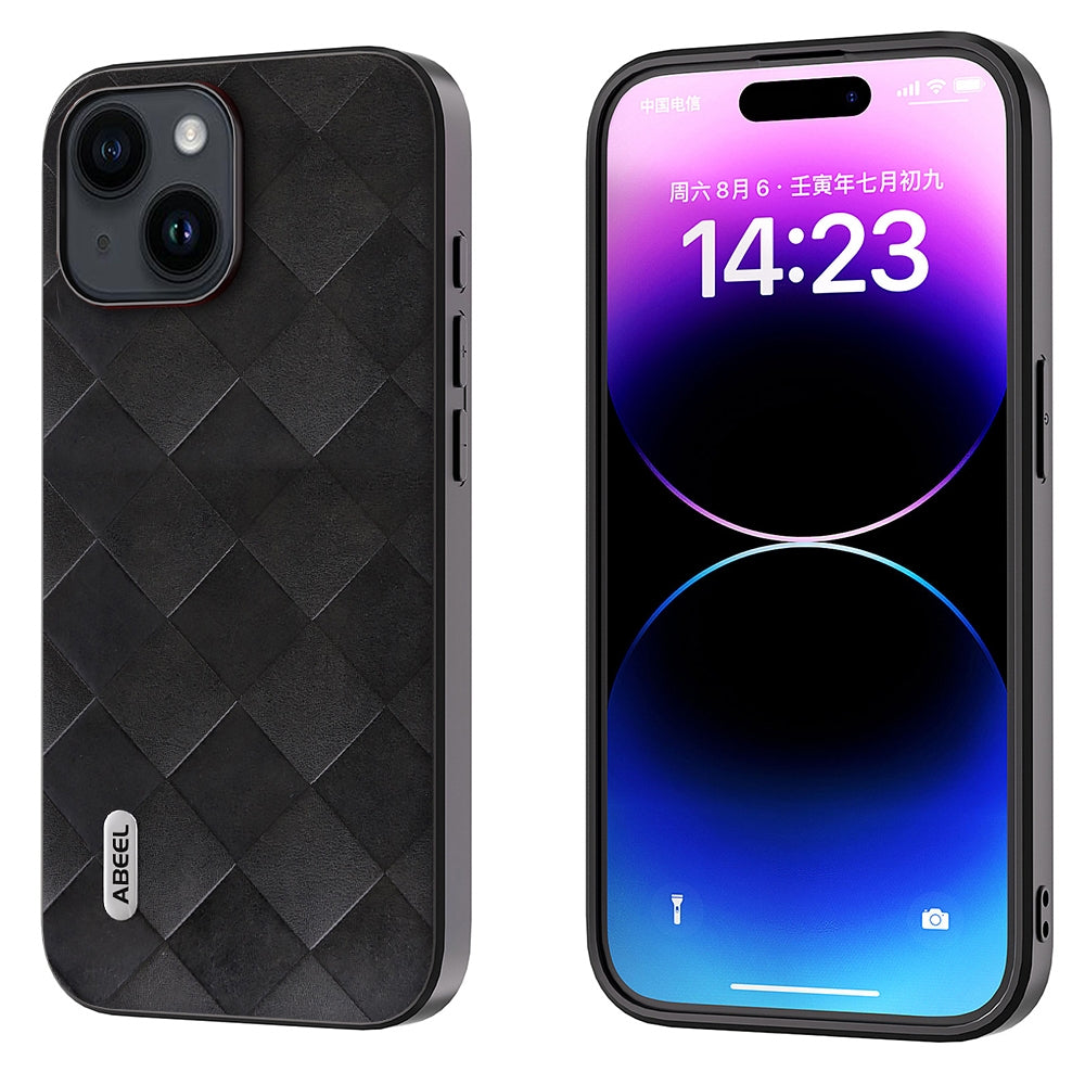 ELECTROPRIME For iPhone 15 ABEEL Weave Plaid PU Phone Case(Black)