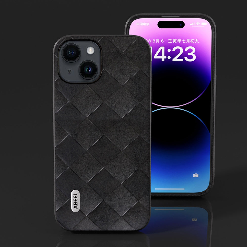 ELECTROPRIME For iPhone 15 ABEEL Weave Plaid PU Phone Case(Black)